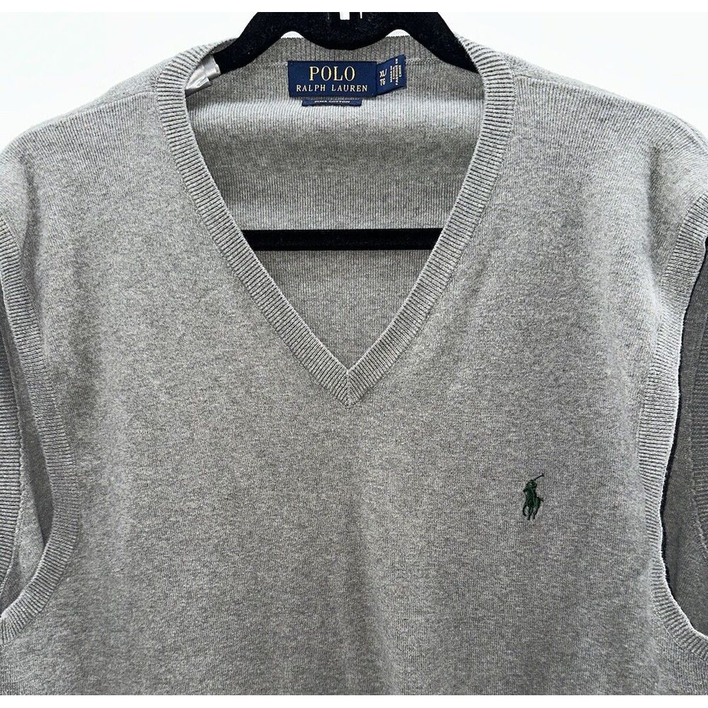 Men's‎ Polo Ralph Lauren Sweater Vest V Neck Pima Cotton Gray Size XL